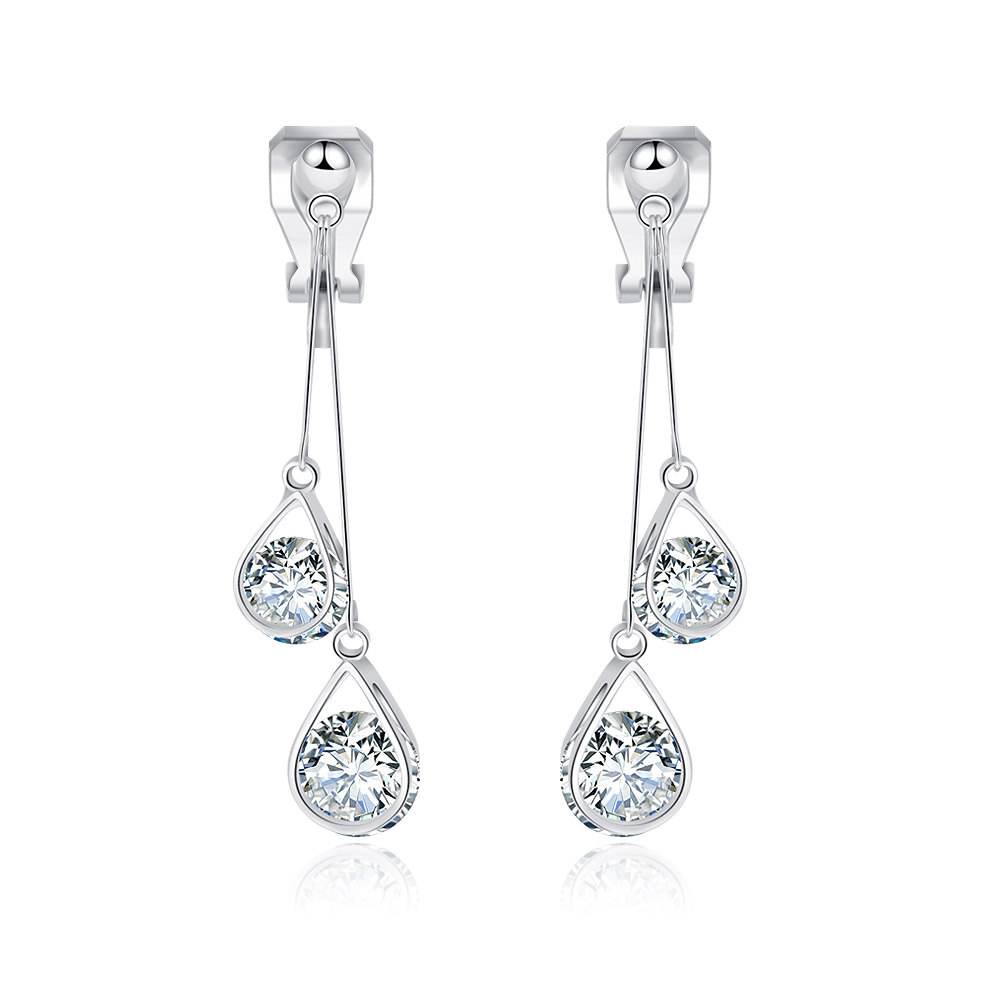 Tear Drop Bar Clip-On Dangle Earrings
